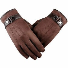 Winter Men's Leather Thermal Gloves Touch Screen Windproof Driving Soft Lined