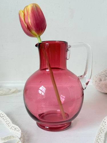 Vintage cranberry glass jug - vintage,