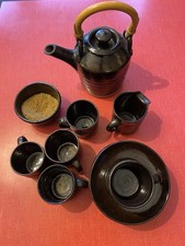 Vintage Tea Pot 5 Cups Saucers Set Sugar Bowl Milk Jug Tea Coffee Dark Brown