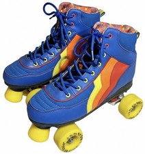 RIO Roller Skates Disco Quad Blueberry Size 7 Retro Style Blue & Yellow Wheels