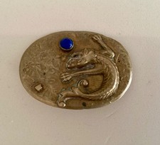 Vintage Chinese 3 Toed Dragon Brooch with Lapis Cabochon