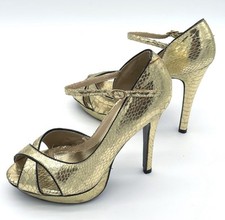 Red Herring Women's Gold Snake Print Heeled Court Shoes Size UK 3 EUR 36