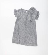 NEXT Girls Grey Polyester Blend T-Shirt Dress Size 5 Years Boat Neck