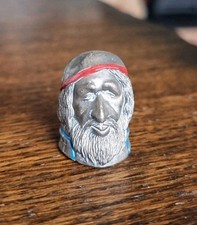 THIMBLE VINTAGE PEWTER "FAGIN" OLIVER TWIST CHARACTER HAND PAINTED FEATURES