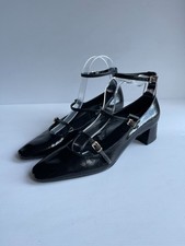 Zara strappy mid heel shoes UK 5 EU 38 patent black smart work classic