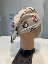 Christmas Penguins Tie back scrub cap/theatre hat -nurse/surgeon/anaesthetist