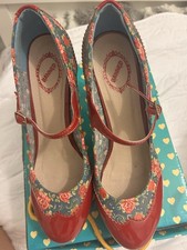 Banned Dancing Days UK 4 Retro 50's Betty Red Patent T-Bar Shoes 4-inch Heel