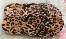 Brand New!! Primark Women's Flip Flops - Black & Brown Animal Print- Size 7/8