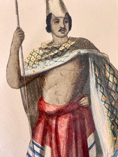 Antique Framed Print Native Costume Rote Island Indonesia Hand Coloured 1844