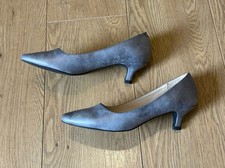 Damart Silver Grey Faux Leather Slip On Kitten Heel Court Shoes UK6