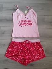 BNWT Vintage La Senza Pink Feeling Fabulous Vest & Satin Shorts Set Size 12