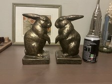 Vintage Large Rabbit Hare Brass Effect Bookends.