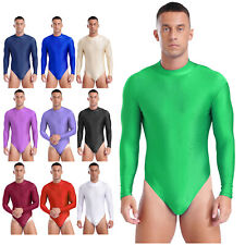Mens Bodysuit Shiny Jumpsuit Ballet Overall One Piece Leotard Nightclub Rompers