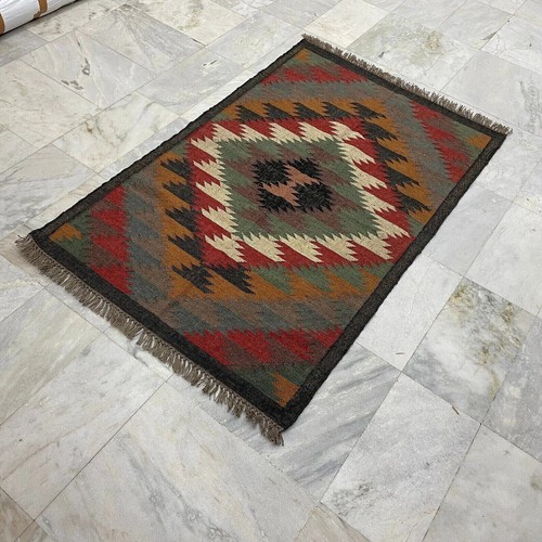 Flatweave wool kilim jute - wool,