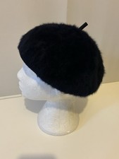Vintage Kangol angora beret made in UK Navy Blue fluffy hat 45% angora