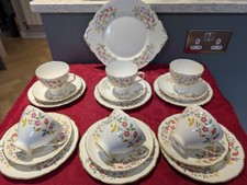 Vintage Gladstone 19 Pce Bone China floral pretty Tea Set teacups trios & plate