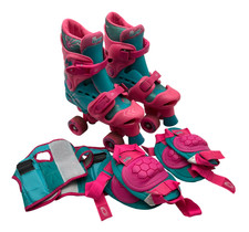 Osprey Adjustable Quad Roller Skates & Pads Pink Teal Size 13-3 Kids - D16 O600