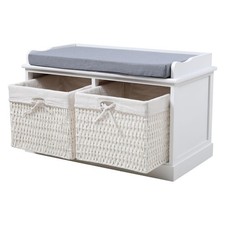 White Shoe Bench with 2 Wicker