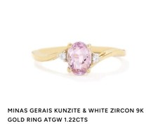 Gemporia Minas Gerais Kunzite & White Zirkon 9k Gold ring ATGW 1.22cts.