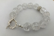 6.5" Clear Crackled Quartz 12mm Bead & Central Set Crystal Bead Bracelet