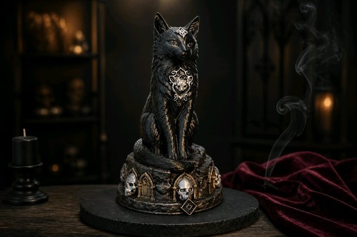 Gothic black cat with skulls - black,
