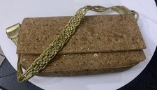 Vintage Beverley Feldman Cork Gold Macrame Handle Clutch Evening Bag Handbag