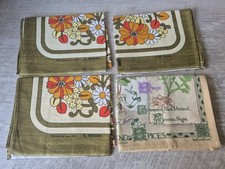 4 x Irish Linen Tea Towel Orange Green Retro Flowers herbs spices