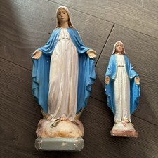 Antique Vintage Virgin Mary Chalkware Plaster Figures x2 Standing  12” and 8”