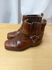 Brown Leather Tex Strap Western/ Biker Boots Size Uk 1 Eu 33     F