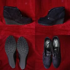 Pavers Womens black lace up faux suede mole skin winter wedges shoes 7 wide fit