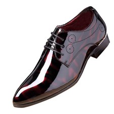 Men Fashion Dress Business Shoe Pointed Toe Floral Patent Leather Lace Up Oxford