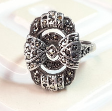 Distressed Vintage Sterling Silver Marcasite Ring Art Deco Jewellery