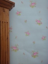 Shabby Chic Wallpaper - Antique Rose - Sky Blue Pink - Vintage Look - 268033