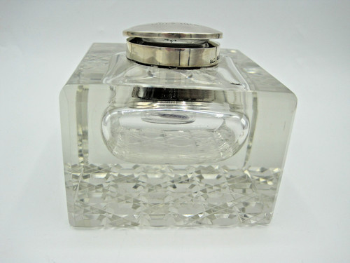 Large cut glass inkwell - large,