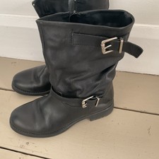 deichmann Black Buckle Detail Leather Boots 5th Avenue Size 3