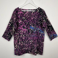 Mary Portas Bright Bold Print Satin Blouse Top Shirt 3/4 Length Sleeves UK 12