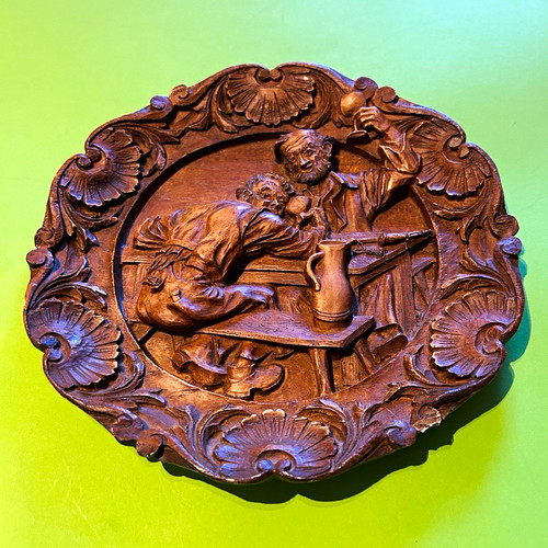 Carved wooden oval wall - carved,