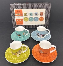 Magpie Homestead 4 Espresso Coffee Cups & Saucers Set Retro Architecture VGC