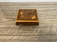 Vintage Italian Small Wooden Jewellery Box Trinket Box With Inlaid Floral Design