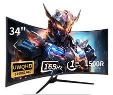 Gawfolk 34 Inch Curved Gaming Monitor Ultrawide 1500R PC Screen 165Hz FreeSync