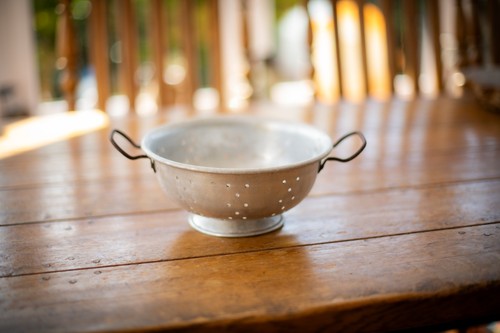 Vintage metal colander - colander, twin