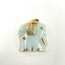 Green Jade Elephant Pendant w/