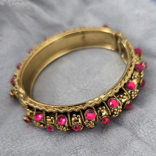 Gold tone pink rhinestone - gold,