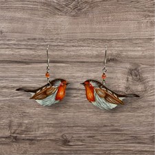Robin Earrings Hand Painted Wooden Bird Earrings