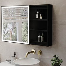 Black Sliding Recessed Mirrored Bathroom Cabinet with Lights 600 x  ELARASQMB600
