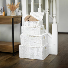 4 Wicker Storage Boxes White