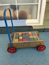 Vintage Tri-ang  Walker with Cart and Coloured Wooden Bricks C:-1960s. VGC .