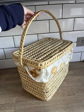 Vintage Woven Wicker Basket Nursery Woven Palm Leaf Rattan Storage Handle
