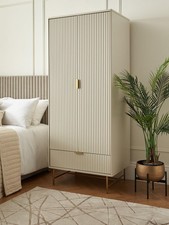 Cora 2 Door 1 Drawer Wardrobe | Ivory & Brass | Fluted Design | Metal Legs