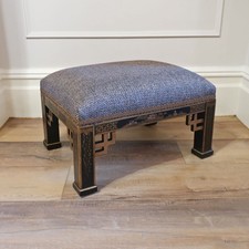 Antique Chinoiserie Footstool Black Lacquer & Gilt Design Edwardian Restored